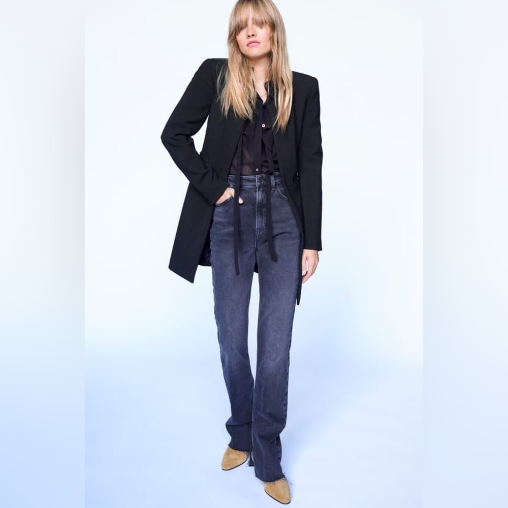 Zara SLIM FLARED SLITTED HIGH RISE Z1975 JEANS size 8 / 29 black high waisted